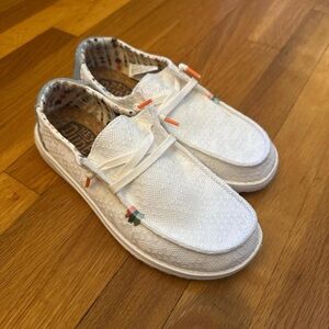 White Womens Hey Dudes Shoes with Color Accents